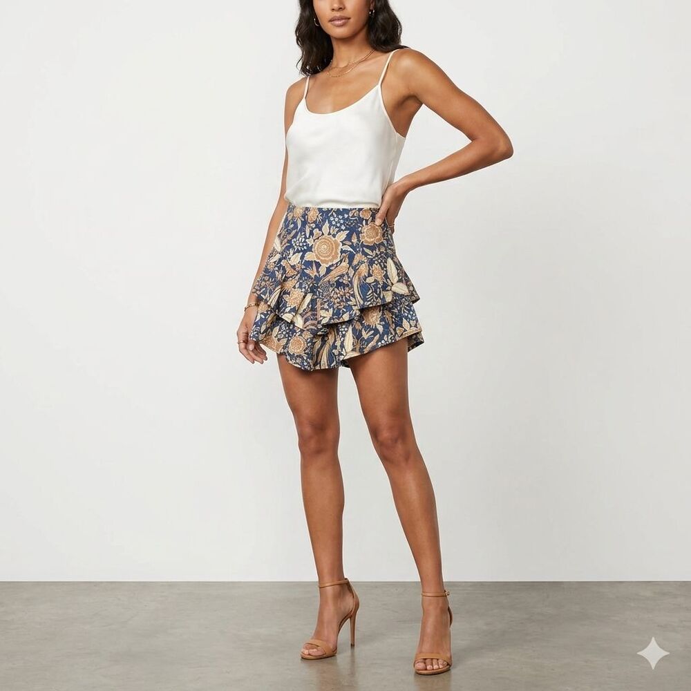 MOTHER The Ruffle Mini Skirt 'Accidental Florist' Tiered Blue Size 30 Retro Boho